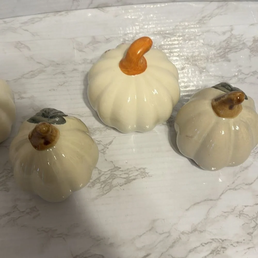 Mini pumpkins ceramic decor figures with painted flowers fall Halloween decor